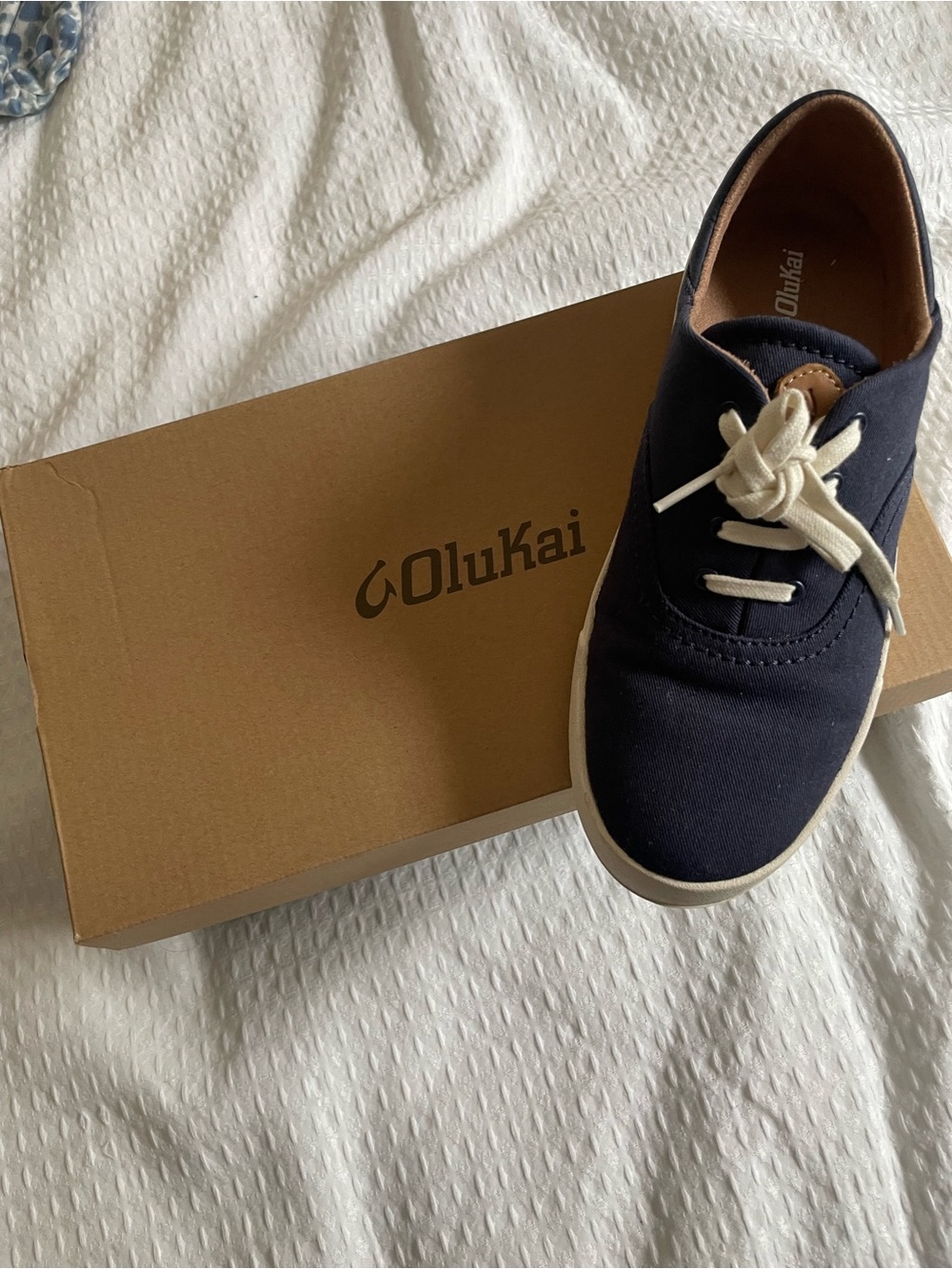 OluKai Navy Canvas Women's Sneaker with Cream Laces